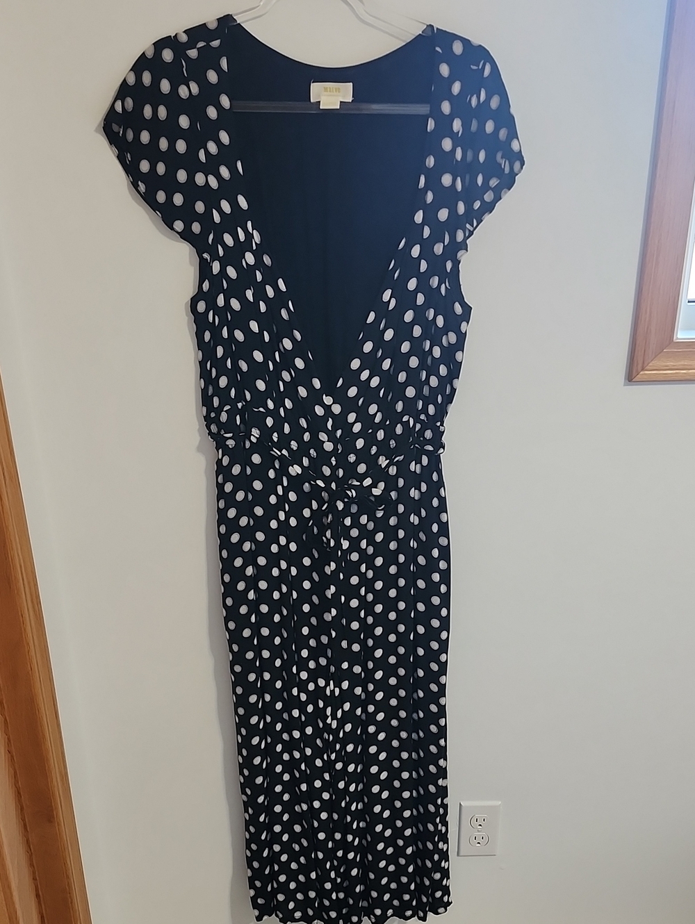 Maeve Anthropologie Black & White Polka Dot Midi Jumpsuit